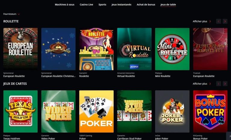 Starda Casino jeux table